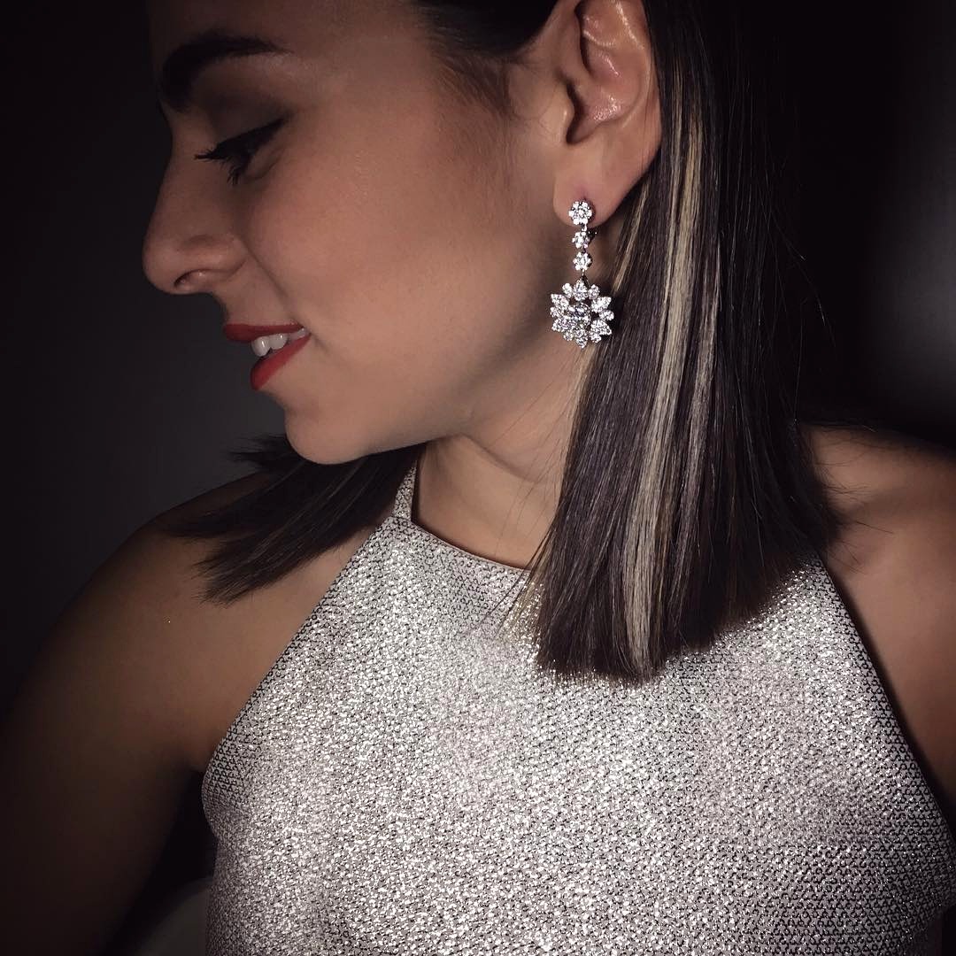 Close-up of El Mawardy earrings on the red carpet